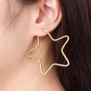 🆕 Stainless Steel Simple Big Star Shape Hoop Earrings-Gold Pl…
